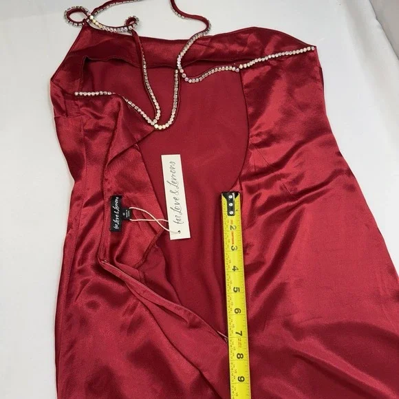 NEW For Love And Lemons Elora Midi Slip Dress Red M Evening Party Slit Holiday - Picture 16 of 16